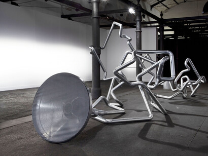 Donato Piccolo, “Butterfly Effect”, 2013 galvanized iron, electric system, butterfly, amplifier, speaker, 16mx5mx4m Photo by S. D`Exea Trombadori installation view at Macro Museum in Rome