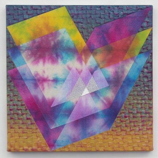 Nichole van Beek, Intravenous, 2013, acrylic, dye, glitter and silver leaf on canvas, 15 x 15 inches. Courtesy of the artist and Jeff Bailey Gallery, New York