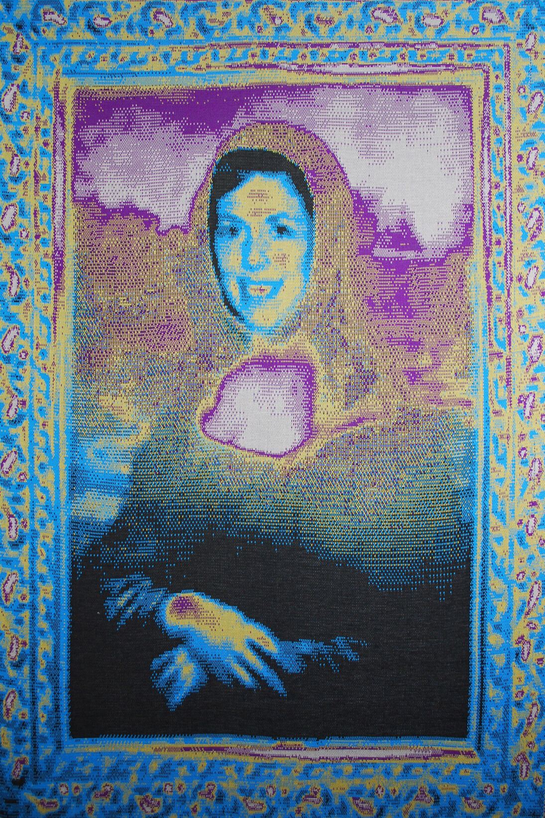 Alice Palmer, Create your own Mona Lisa smile, 2014. Knitted textiles and silk, 140 x 92 cm