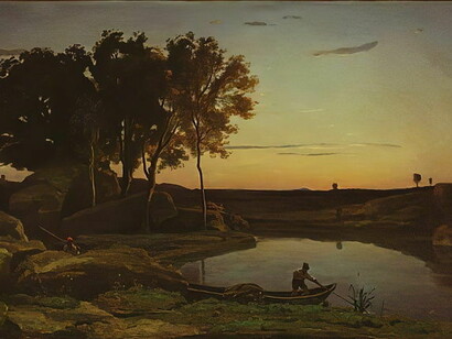 Landscape with Lake and Boatmen 1839, Jean-Baptiste Camille Corot