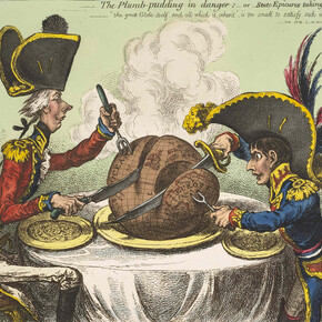 James Gillray (1756 - 1815), The Plumb-pudding in Danger, 1805, London, Hand-coloured etching on paper, H 26.1 x W 36.3 cm © The Trustees of the British Museum