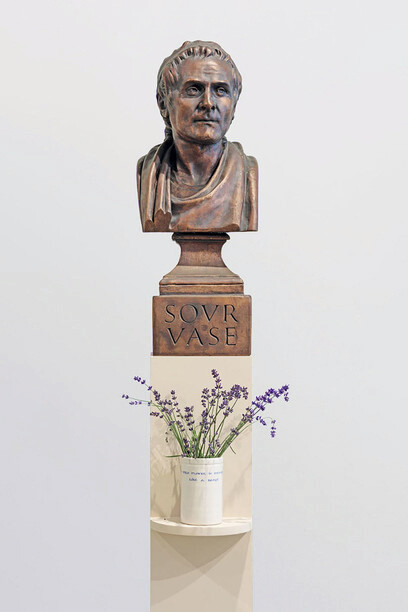 Ian Hamilton Finlay, Rousseau (Sour Vase). A Wild Flower Is Ideological, like a Badge, 1991–93, cast bronze, ceramic vase. Courtesy the artisyt and David Nolan Gallery, NYC