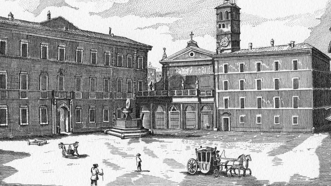 F. Borrelli. Francobollo raffigurante Santa Maria in Trastevere