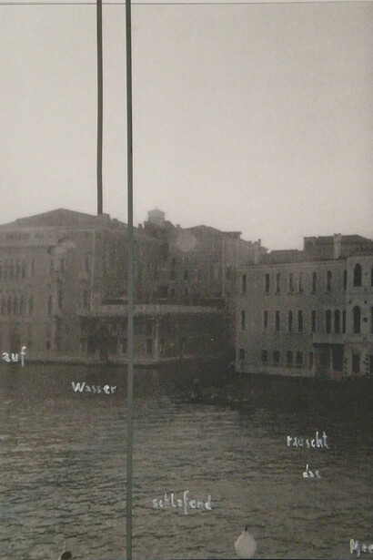 Gregor Hildebrandt, Im Raum (auf Wasser...), 2004, cassette tape on ink jet print, 53 x 41 cm (framed)