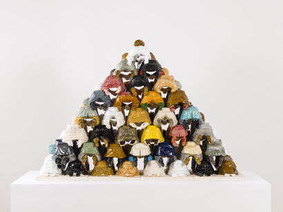 It's a Man's Man's Man's Universe, 2016, Glazed ceramic, plywood 69 x 56 x 40 cm
