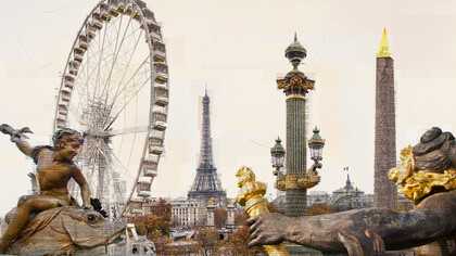 Parigi, I piantatori di monumenti. Stampa fotografica su collage di pagine di libri d'epoca, op. 1 di 5, 100x150x4 cm, 2015, courtesy: Costantini Art Gallery - Must Gallery
