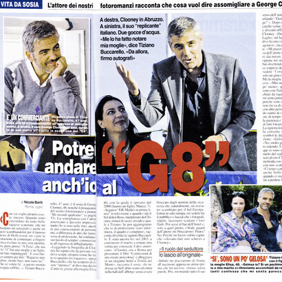 Tiziano Buccarello, the Italian lookalike of George Clooney, featured in an Italian newspaper article reflecting on his unusual resemblance to the Hollywood actor and the attention it has brought him over the years