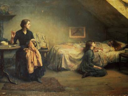 «Widowed  and Fatherless» (1888), Thomas Benjamin Kennington