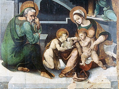 La Sacra Famiglia con San Giovannino del Maestro di Ozieri, dopo i restauri. Progettista e Direttore dei Lavori Roberto Luciani