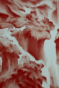 Secret Garden #150, white blue, deep red 2013, acrylic, oilstick on panel, 32 x 48 inches 
