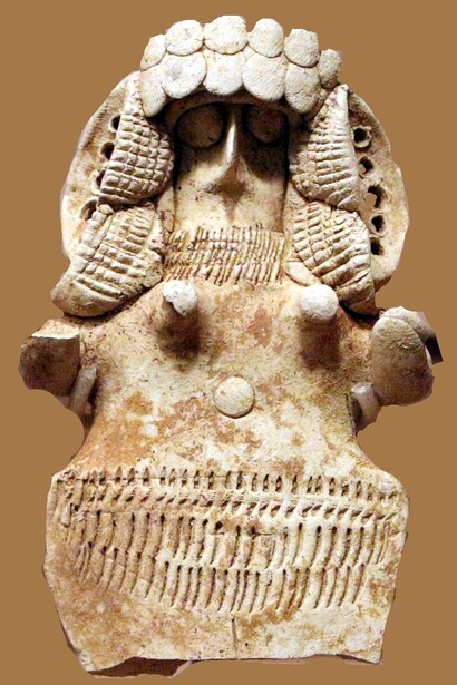 Periodo Isin-Larsa, figurina femminile nuda con copricapo, 2000-1800 a.C. circa