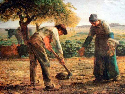 Camponeses arando a terra