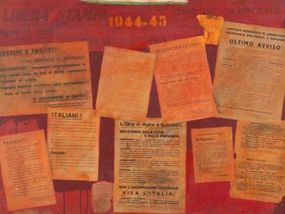 Bruno Canova, Viva l’Italia!, 2000, collage e tecnica mista su masonite, cm. 68 x 96.  Courtesy of  Museo “Il Correggio”

