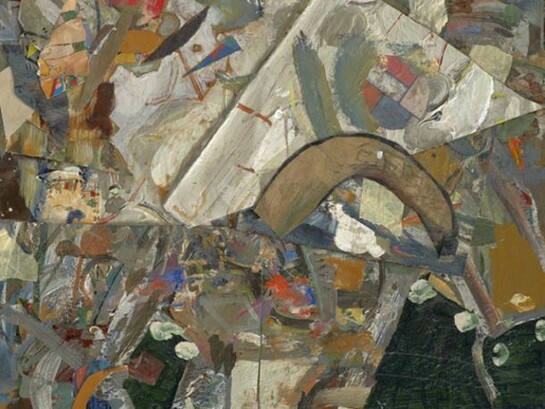 Katy Moran, Country House, 2012, acrylic and collage on canvas and board, 44 x 52.5 cm, 17 3/8 x 20 5/8 ins, Courtesy Stuart Shave/Modern Art, London