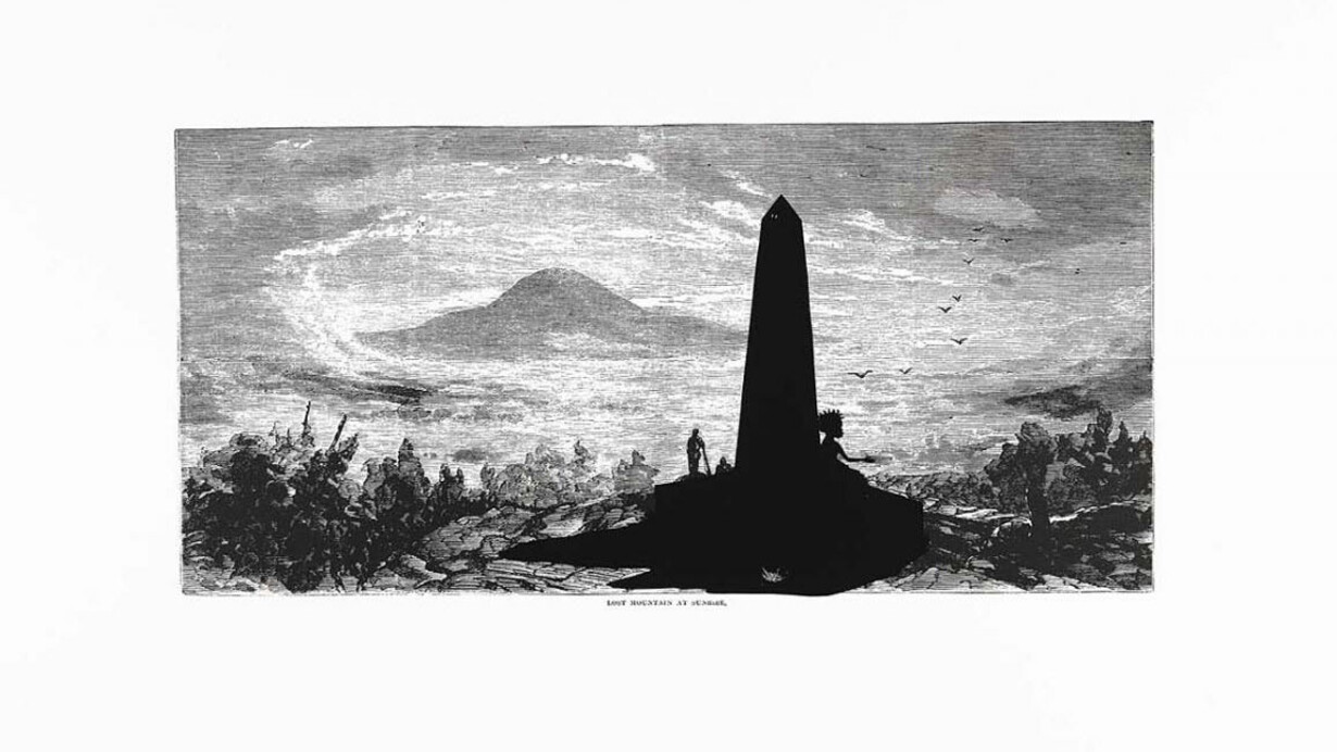 Kara Walker, Lost Mountain at Sunrise, from the portfolio Harper's Pictorial History of the Civil War 
(Annotated), 2005, Offset lithograph and screenprint on paper, 39 x 53 inches, Smithsonian American Art Museum, Museum purchase through the Luisita L. and Franz H. Denghausen Endowment © 2005 Kara Walker
 