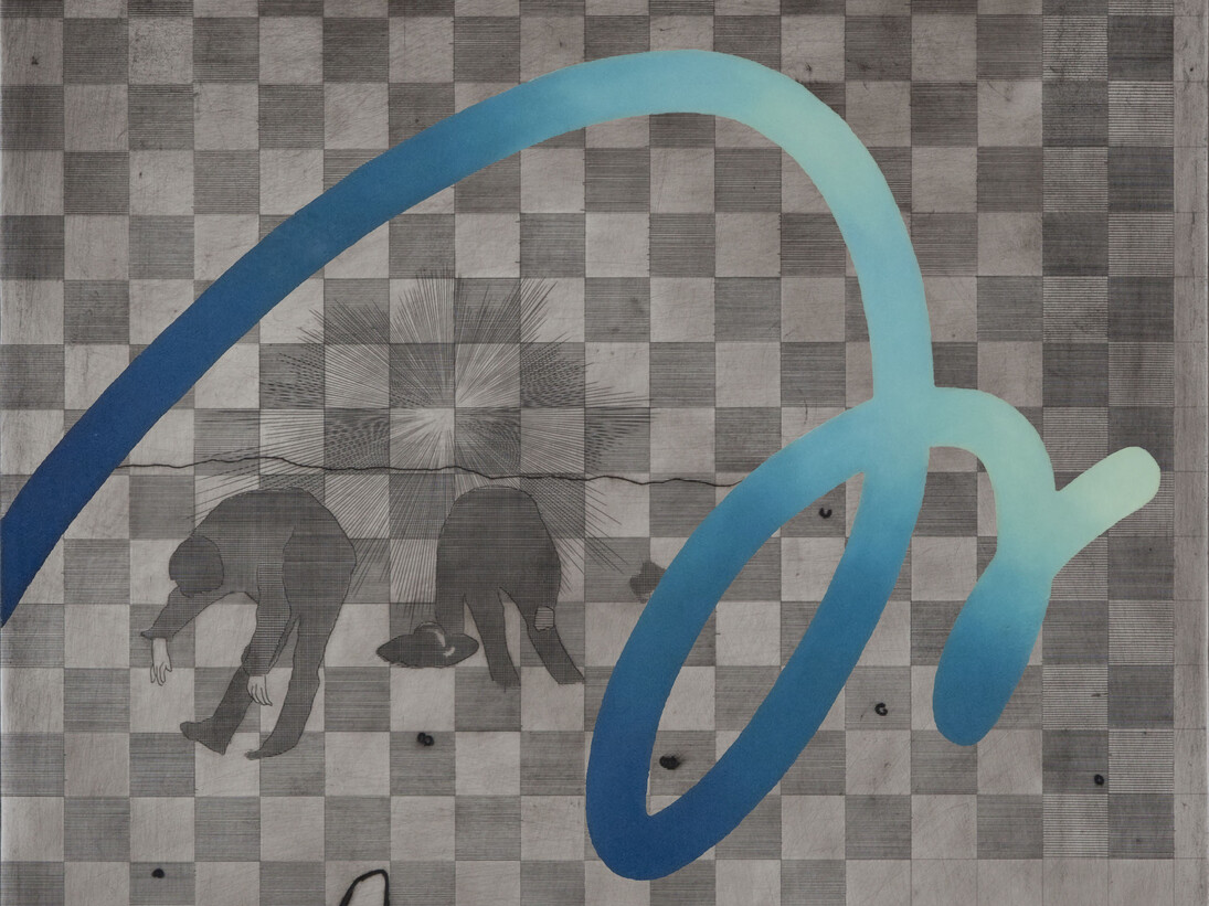 Chris Agnew, Composit-SK, 2015, etching and oil paint on icon panel, 52 x 37 cm, detail