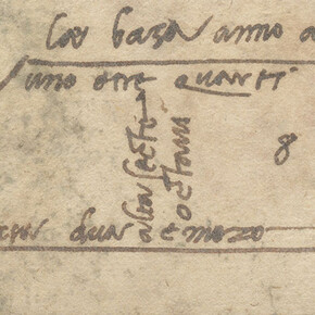 Michelangelo Buonarroti (1475–1564). Pen and ink drawing with autograph instructions for a marble order for the facade of San Lorenzo, [Florence, 1518]. Collection of Pedro Corrêa do Lago.