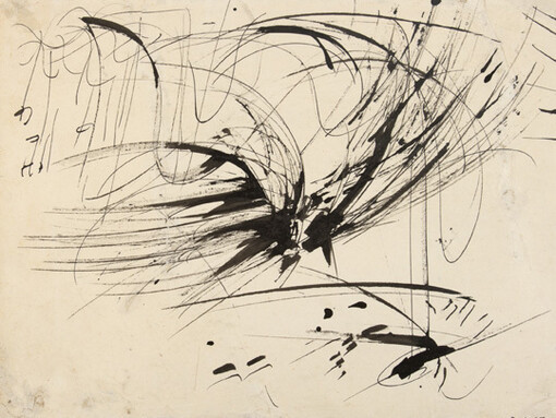 Judit Reigl, Untitled, Precursor to Outburst series, 1955-57, November-December 1954, Ink on paper, 8 1/2 x 11 inches (21.6 x 27.9 cm), Signed & dated on recto