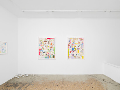 Stéphanie Saadé, Ce qui me fait penser à vous, ce qui vous fait penser à moi, vue d'exposition. Avec l'aimable autorisation de la Galerie Anne Barrault. Photo d'Aurélien Mole