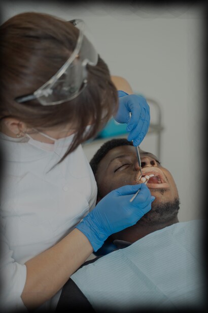 Man prepares for routine dental examination