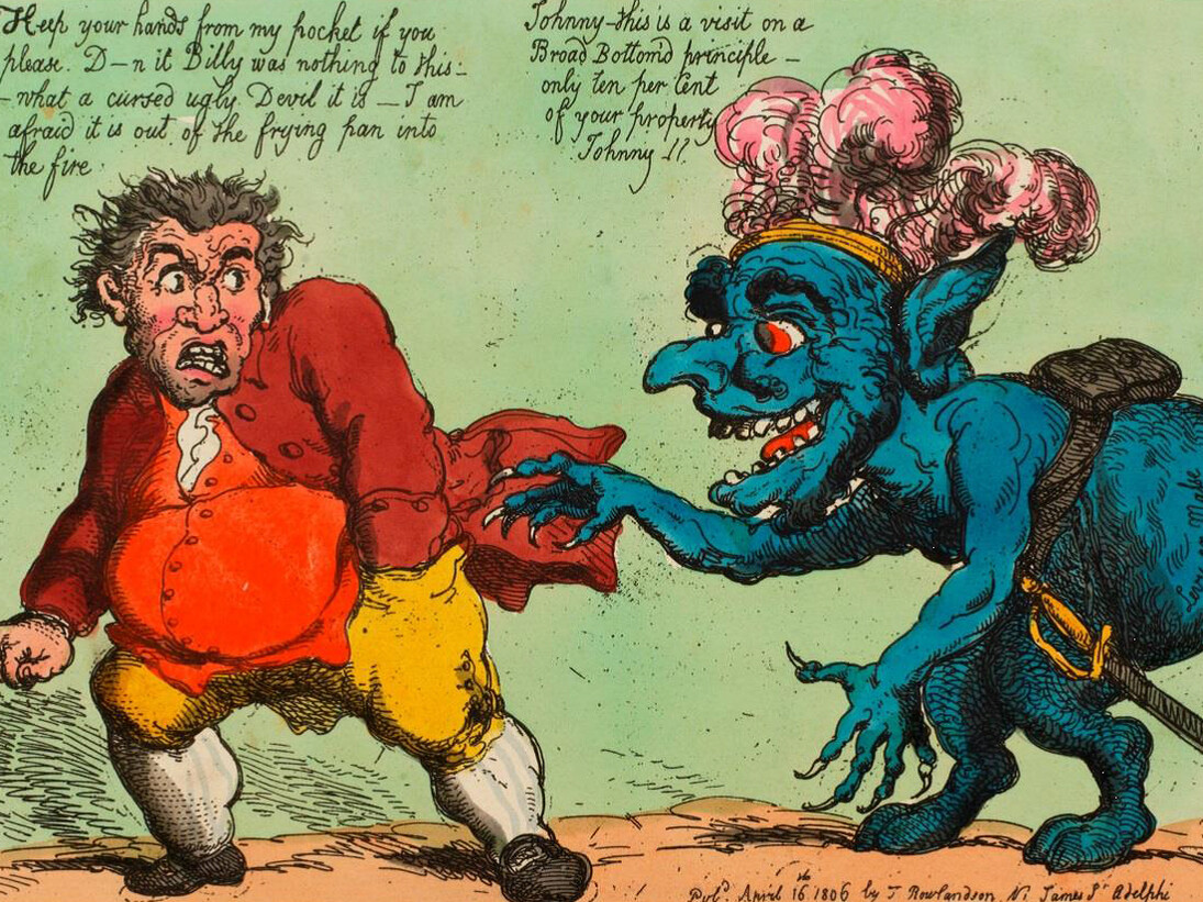 Thomas Rowlandson, The New Property Tax paying his respects to John Bull, 16 April 1806, Royal Collection Trust/© Her Majesty Queen Elizabeth II 2014