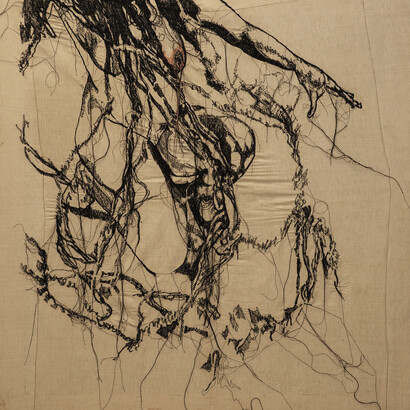 Lucia Bubilda Nanni, Maria Egiziaca, 2017, canapa intelata lavorata a macchina da cucire, cm 140x135, ph. Marco Parollo