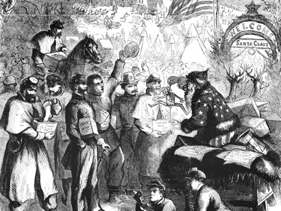 En enero de 1863, Thomas Nast retrató a Santa Claus entregando regalos a las tropas de la Unión en Washington, D.C.