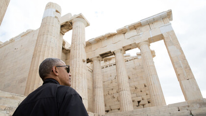 President Barack Obama takes a tour of the Acropolis in Athens