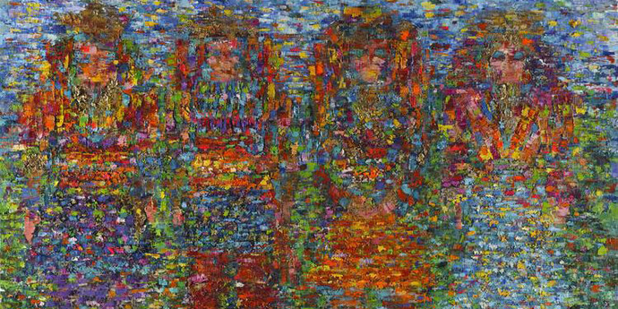 عروس هنر [Aroos'e Honar], 2017, mixed media on canvas, 200 x 300 cm 