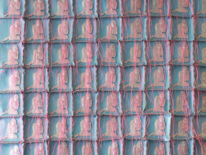 Margarita Cabrera, Drink Mixer Quilt (detail), 2003, Vinyl and thread