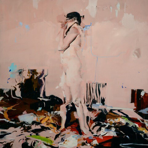 J.W.I. in Her Room, 2015, Oil on panel, 48 x 44 inches 