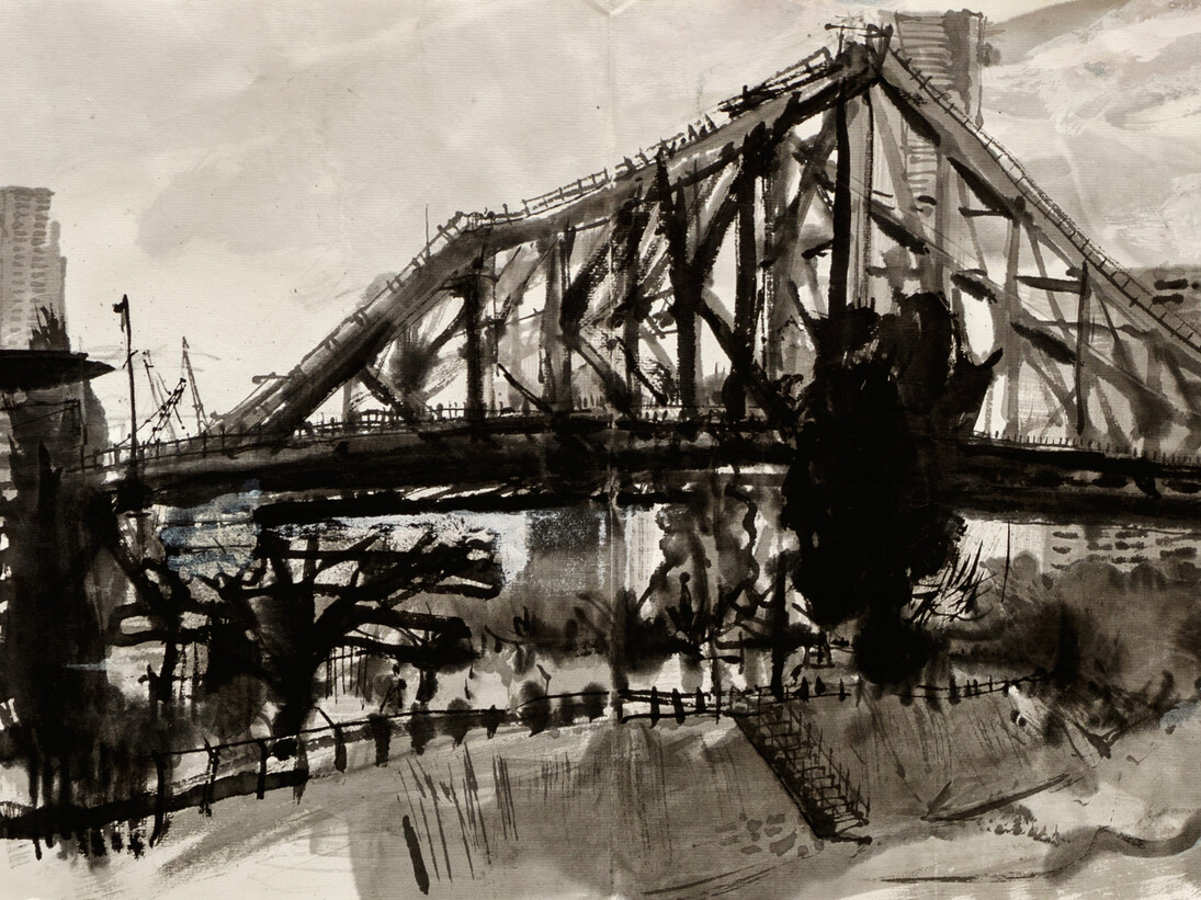 Kate Downie, Story Bridge Adventure, ink & watercolour on paper, 32 x 98 cm