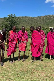 A still-shot of Kristen Fiani's welcome dance to the Maasai Village in East Africa