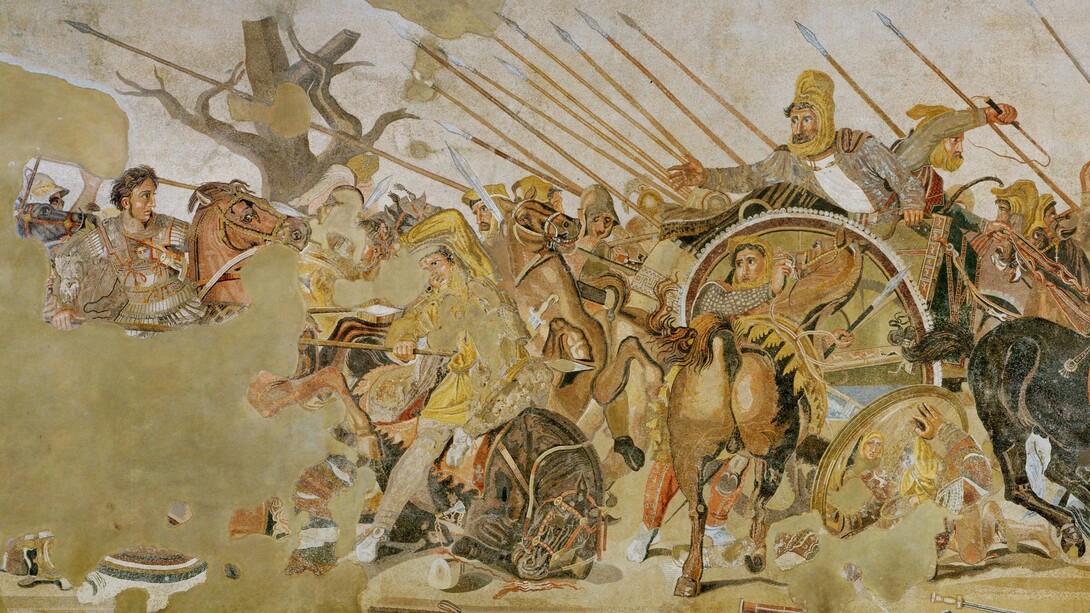 Mosaico di Alessandro (raffigurante la battaglia di Issus o la battaglia di Gaugamela), proveniente dalla Casa del Fauno, Pompei (VI, 12, 2), epoca romana, Museo Archeologico Nazionale, Napoli, Italia