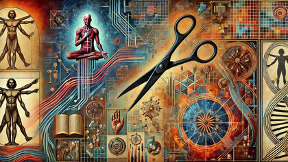 An abstract representation of how modern precision and algorithms reshape and potentially amputate the richness of diverse knowledge systems