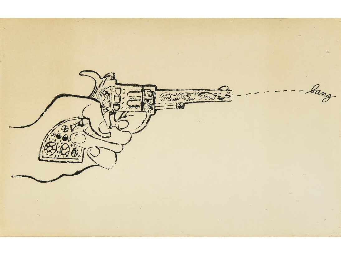 Andy Warhol, Untitled (Bang), about 1960, Blotted ink drawing with ink on paper mounted on board, 9 1/4 x 14 1/4 in. © 2014 The Andy Warhol Foundation for the Visual Arts, Inc. / Artists Rights Society (ARS), New York