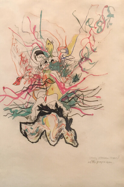 Jackson Pollock, Untitled, ca. 1945, pen, black ink, pencil, watercolor and colored crayon on paper, 24 x 20 inches (61 x 50.8 cm). Image courtesy of Washburn Gallery, New York and The Pollock-Krasner Foundation Inc.
 