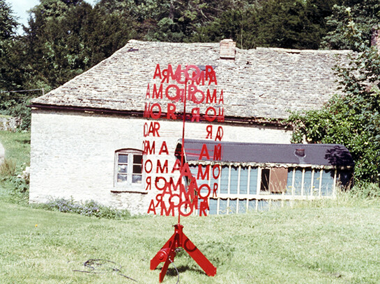 Ken Cox, Amor (1966) in front of Kingscote studio, detail, part of Three Graces (1966-68), steel brass and copper, c.Ken Cox Estate