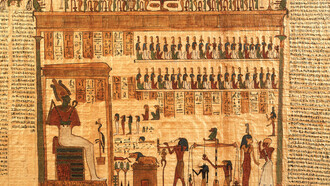 Osiride, Thot, Anubi, Maat, Horus, Ammit, durante la psicostasia, Cat. N 3096, Louvre, Parigi