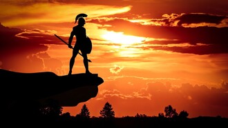 Immagine digitale raffigurante un cittadino di Sparta con indosso l'armatura