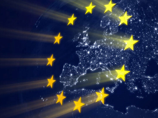 A radiant European Union flag stretches over the continent, symbolizing EU enlargement, candidate countries, and future expansion
