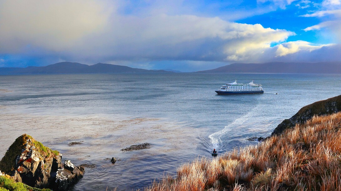 A cruise ship passing through the waters of Cape Horn, Chile, reflecting the region’s pivotal position at the southern tip of South America