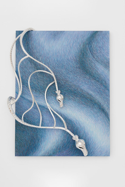 Anastasia Komar, Archaea, 2023. Acrylic and electroplated polymer on board, 42 x 33 x 10 in (106.7 x 83.8 x 25.4 cm). Courtesy of Shulamit Nazarian LA