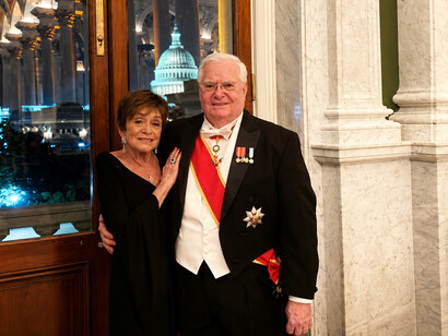 Gary and Meredith Krupp wearing the medals of the Pontifical Equestrian Order of St. Gregory the Great