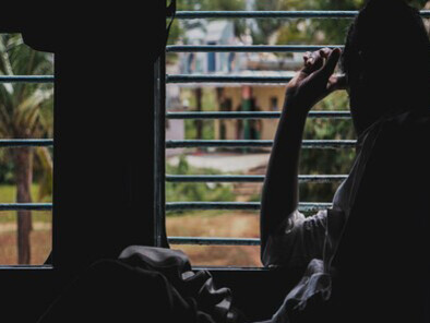 A man looking through the window of the train: virtual travel 