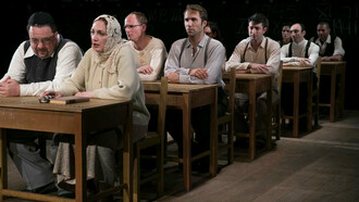 A moment from the play "Our Class" at the Cameri Theater in Tel Aviv