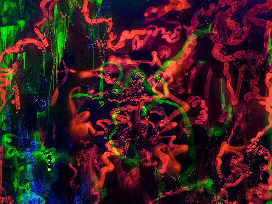 Jacqueline Humphries, untitled, 2014, enamel and pigment on linen, 229 x 244 cm, 90 x 96 ins, Courtesy Stuart Shave/Modern Art, London, and Greene Naftali, New York