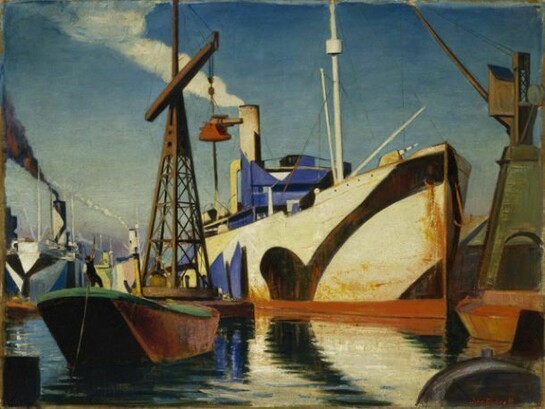 Converting a Cunarder to a merchant cruiser, 1918, by John Everett, © National Maritime Museum