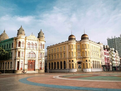 Centro histórico de Recife, no Brasil. O Marco Zero é considerado o ponto de fundação da cidade