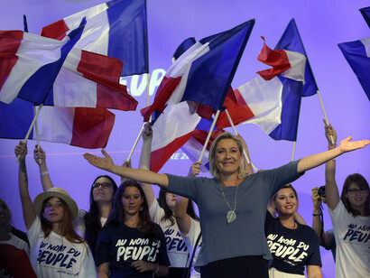 Marine Le Pen en un mitín del Frente Nacional